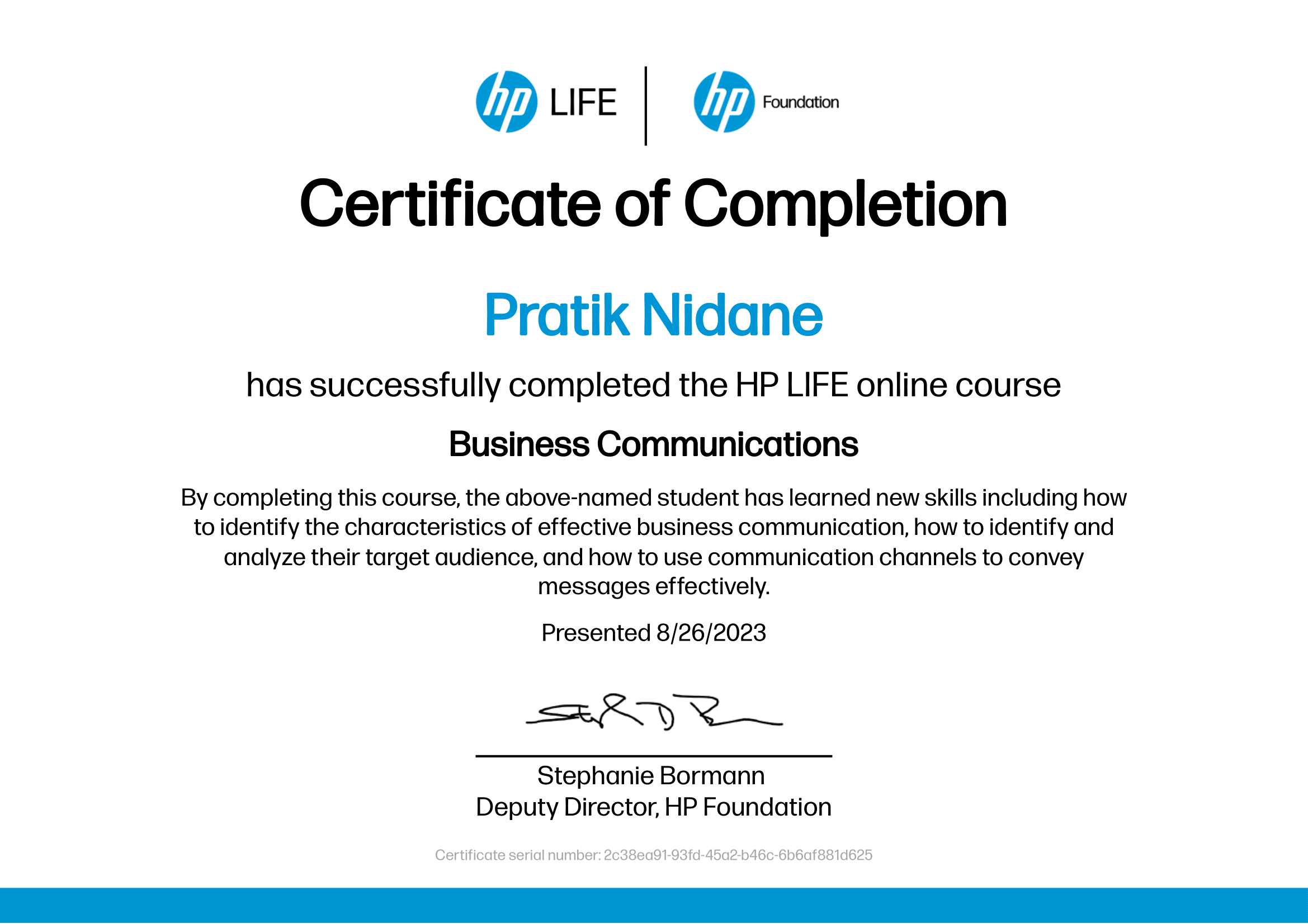 Business Communication certificate